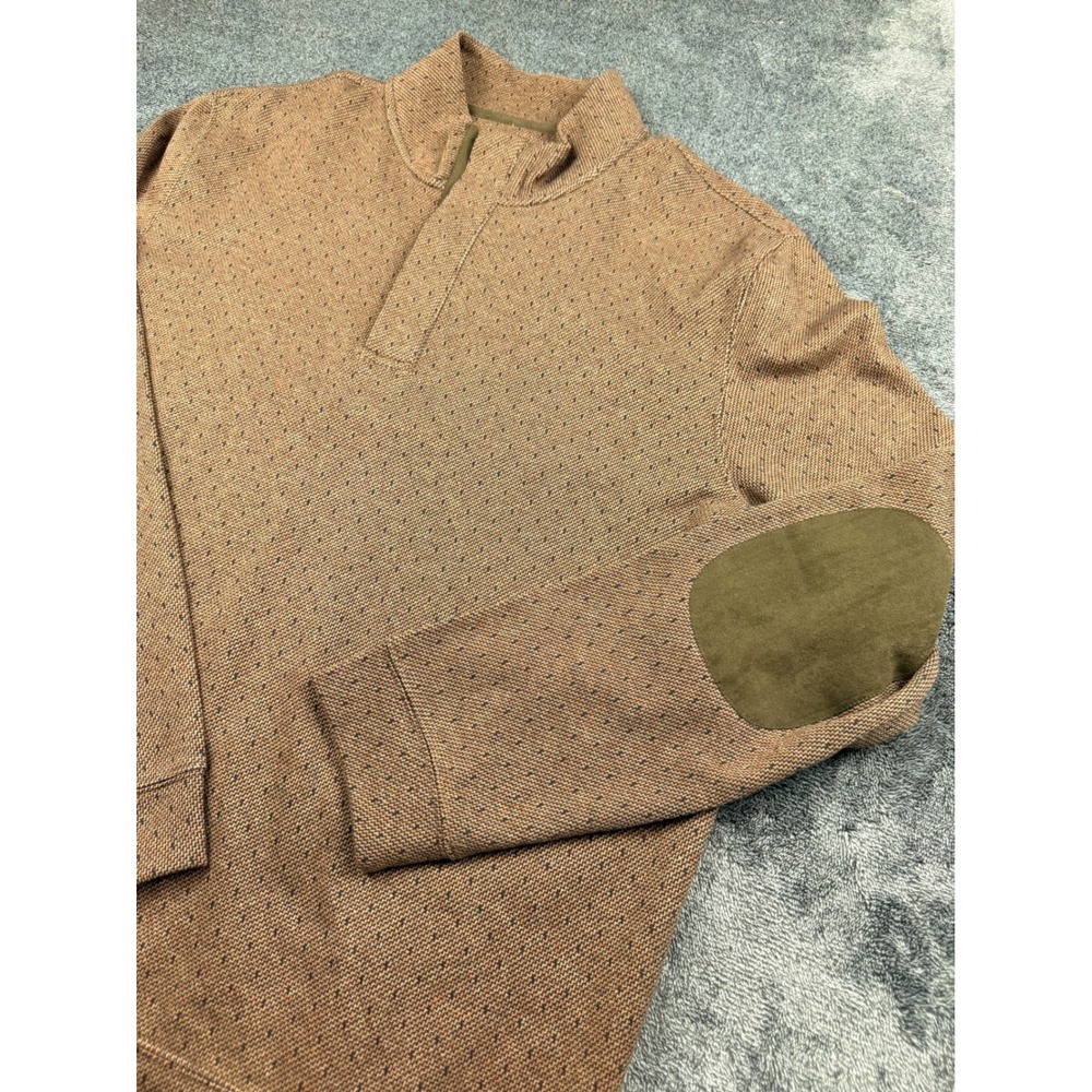 Jos A Bank Reserve Mens Brown Birds‎ Eye Quarter Zip Sweater Elbow Patches Large - Picture 2 of 6